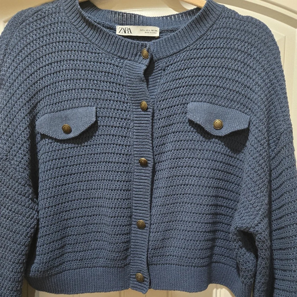 ZARA Crop Knit Cardigan in Blue Size L - Picture 5 of 9